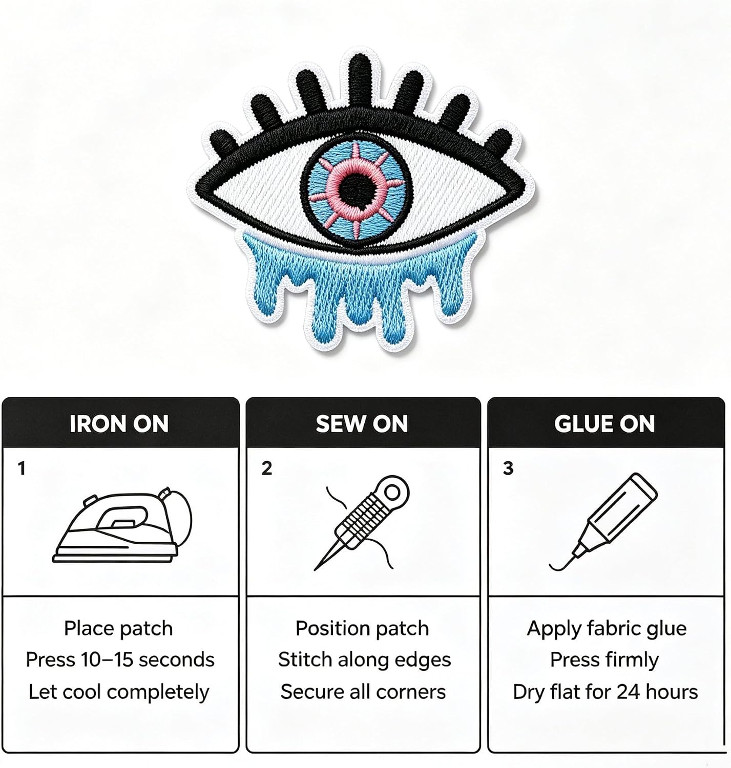 Crying Eye Embroidered Iron-On Patches, Set of 4 image 3