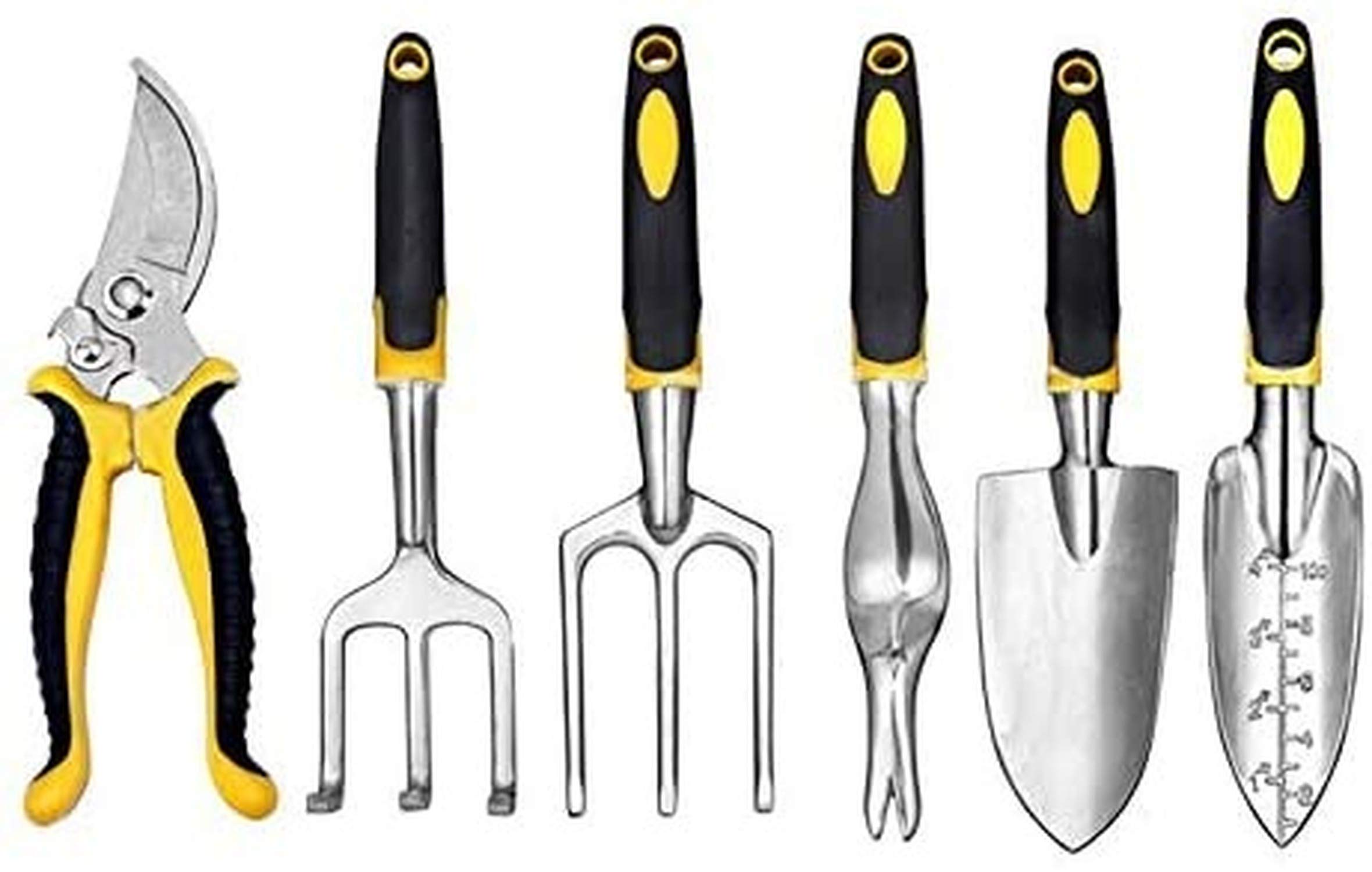 Garden Tool Set 6 Pcs Cast-Aluminum Heavy Duty No-Rust Never Bent Durable Gardening Kit with Comfortable Soft-Touch Handles