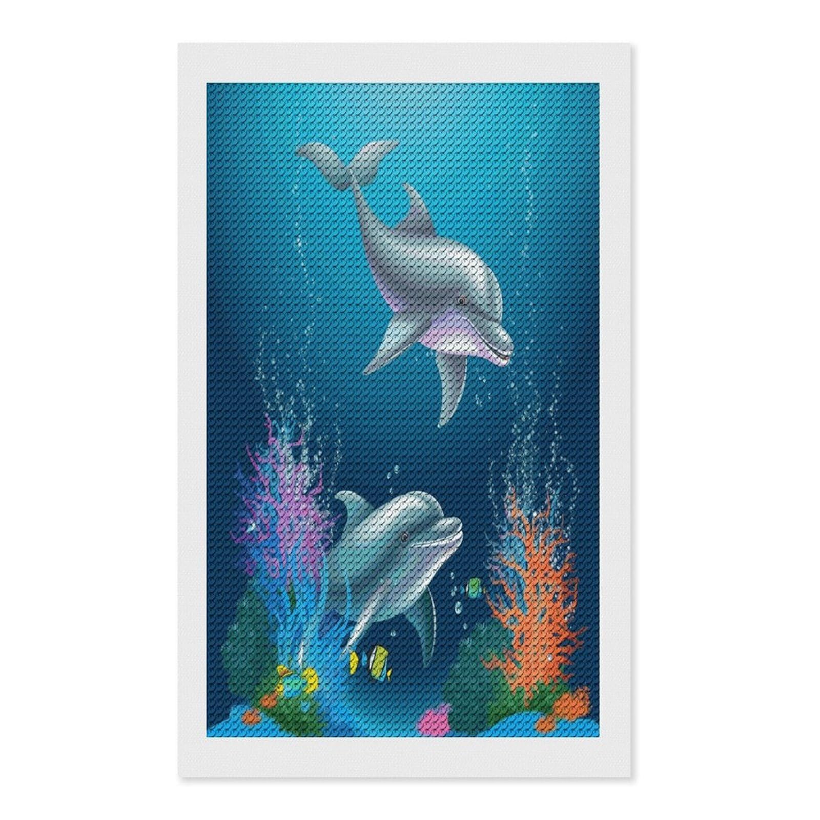 FekiLoot Dolphin and Fish Paint by Numbers Kit for Adults Beginner DIY Diamond Dots Paintings Round Full Drill Diamond Art Kits Picture Diamond Art Painting Kits for Home Decor 12"x20"