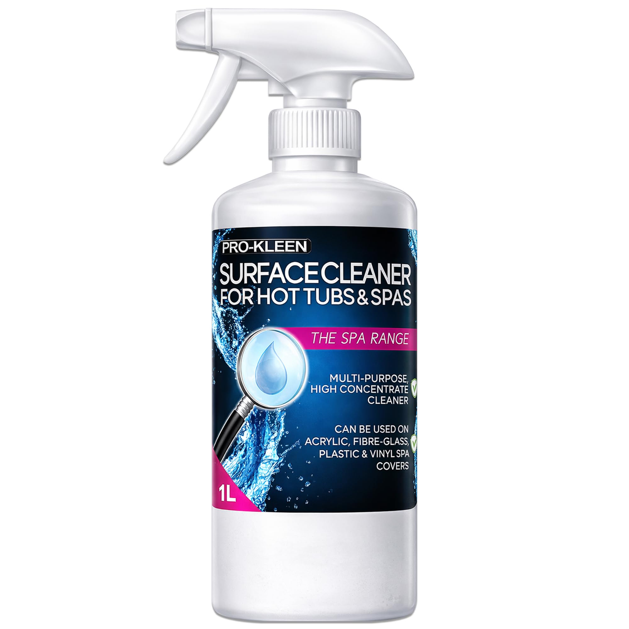 Pro-Kleen Hot Tub & Spa Surface Cleaner Spray - Removes Dirt, Oil & Grease - Suitable for Gold Plate, Brass, Plastic, Acrylic & Fibreglass. (1 Litre)