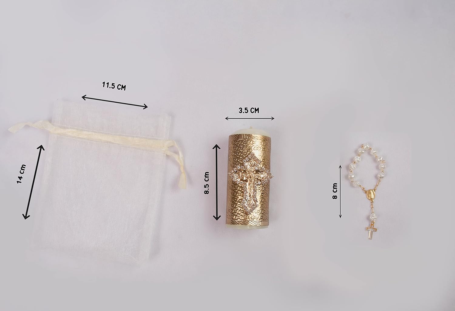 Recuerdos de Bautizo, Primera Comunión,Bodas y Bautizo 12 velas pequeñas con Misterio y Bolsa de Organza incluidos Opción Amazon