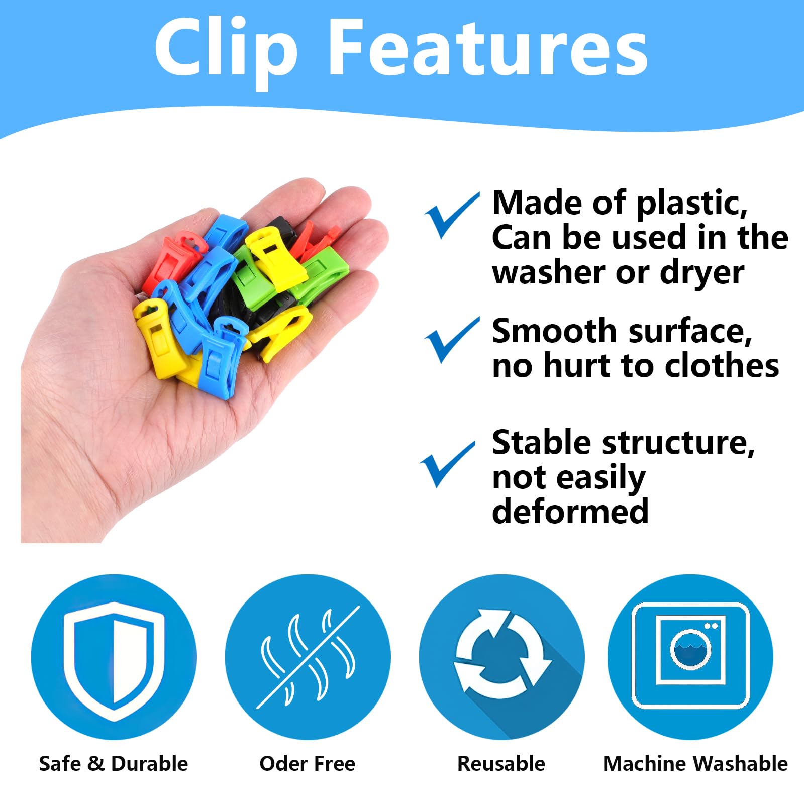 60 Mollette Per Bucato Antiscivolo - Con Impugnatura Morbida, Multicolore, Per Stendibiancheria E Casa - Foto 2