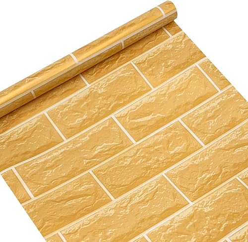 Miniatura 9 de Rollo de papel tapiz de ladrillos dorados de 32.8 pies, película de vinilo autoadhesiva para pared, para el hogar, cocina, contra salpicaduras