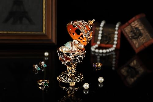 Miniatura 5 de QIFU Caja decorativa esmaltada estilo huevo de Pascua con bisagras, coleccionables rusos clásicos, regalo único para el día de Pascua