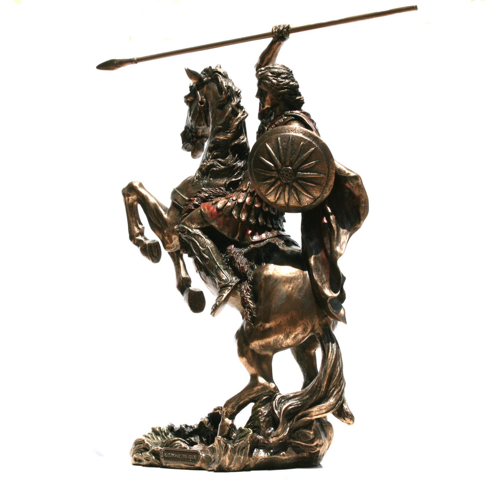 Veronese Alexandre le Grand sur Cheval Statue du Roi Grec Guerrier Sculpture Figurine Finition Bronze 31,5 cm