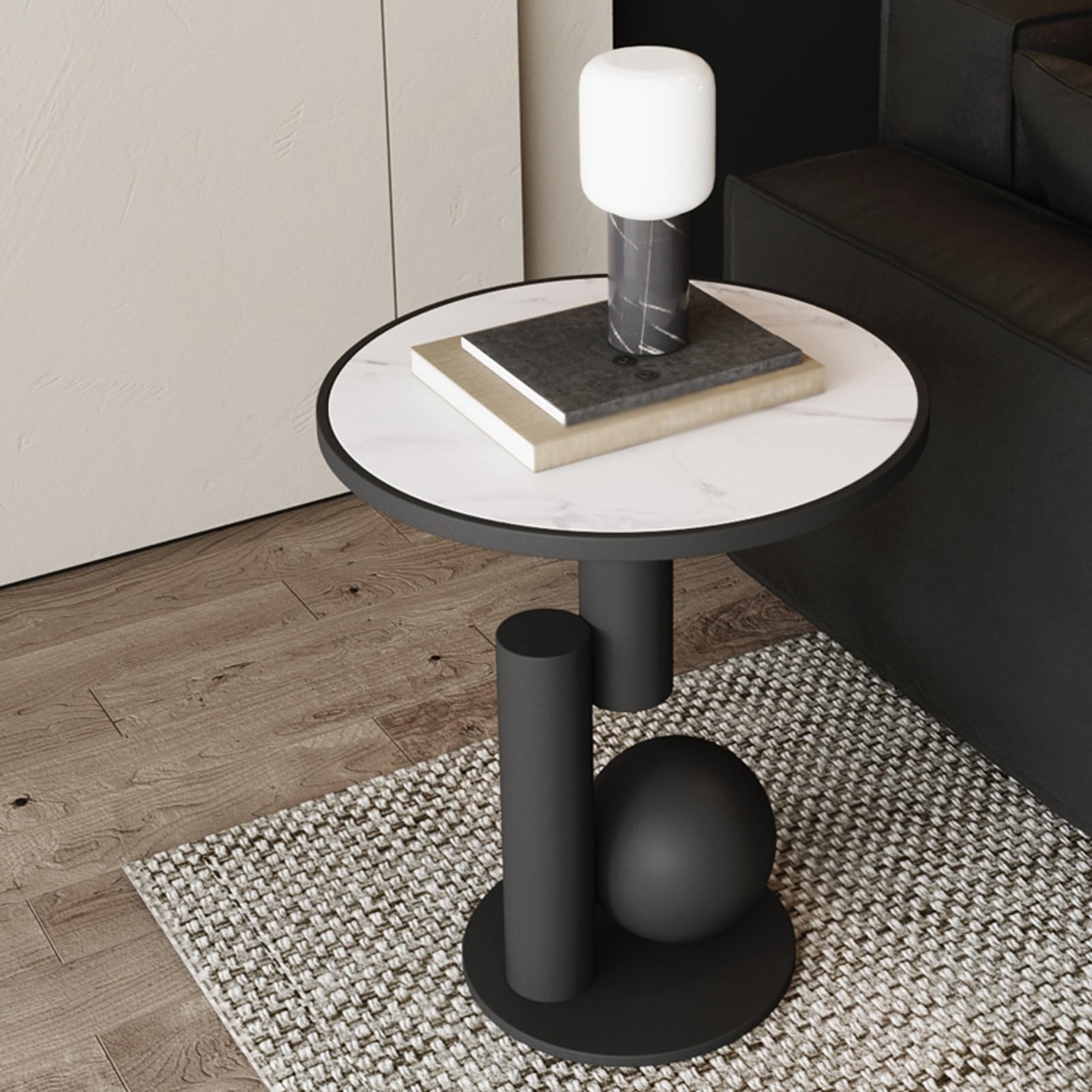 Table de chevet ronde en ardoise noire meuble de chambre