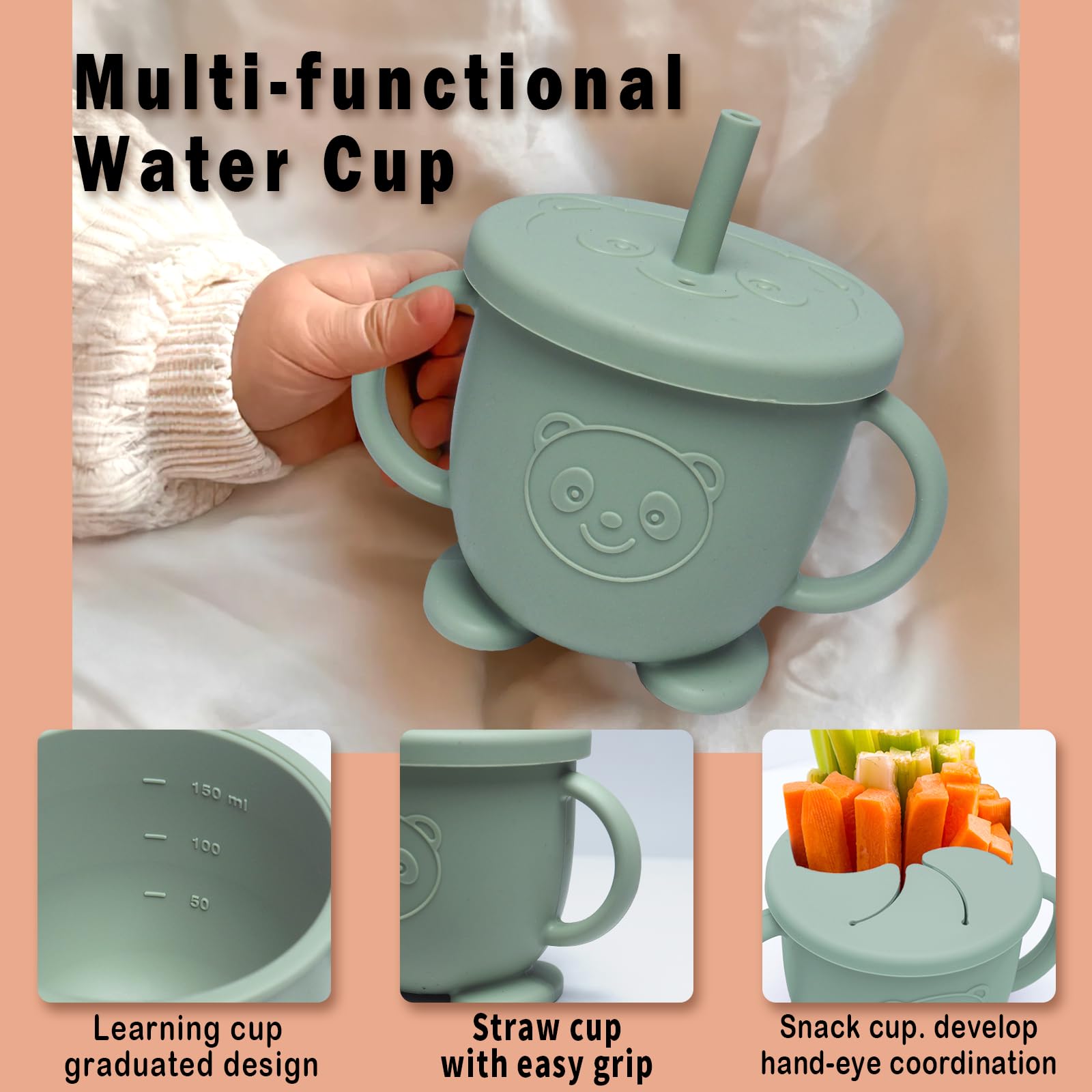 Coffret Repas Bebe, 10 Pièces Assiette bebe Set Vaisselle Antiderapant Silicone avec Ventouse Assiette Bol Fourche Cuillère Bavoir, Enfant Set Couverts Vaisselle Pour Sevrage Manger, Vert