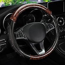 Wood Grain Steering Wheel Cover Wood Grain Peach Wood Grain Splice Carbon Fiber Leather,Anti-Slip,Wear-Resistant,Breathable,Suitable for All Seasons O Shape 38cm (Coffee)