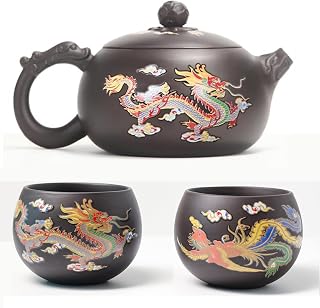 Hand-made Dragon and Phoenix Color-changing Purple Clay Teapot – Chinese Kung Fu Tea Set, Tea Lover’s Gift, Large Capacity (Teapot+2* Teacups)