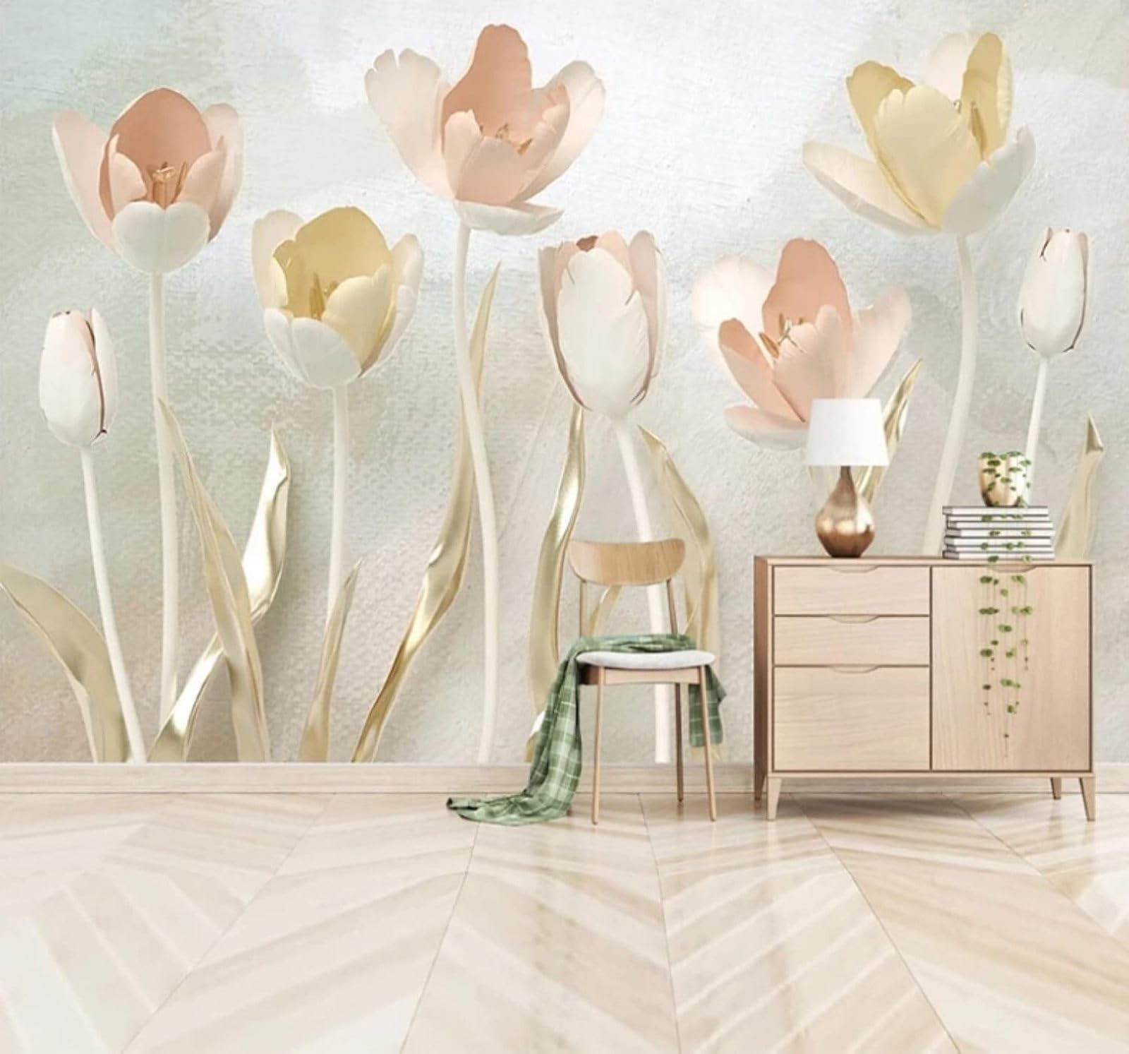 XLMING Minimalist Three Dimensional Relief Tulips Flowers 3D Wallpaper Luxury Silk Study Dining Feature Sofa Grey Bedroom Living Room Tv Decorative Wall-300cm×210cm