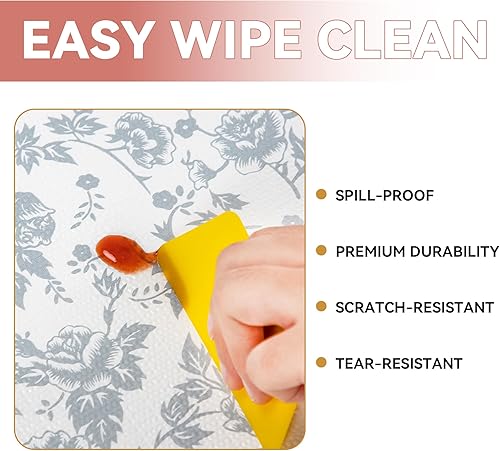 Miniatura 5 de RAY STAR Revestimiento para estantes, 12 pulgadas x 10 pies, no adhesivo, plateado, estampado floral, para armario de cocina, para tocador de