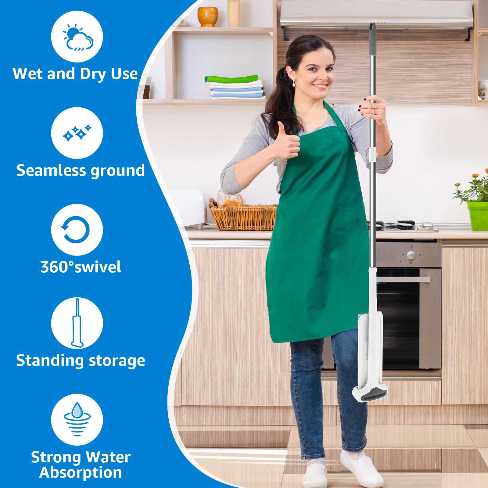 Flat Mop, Microfiber Mop with 6 Washable Microfiber Pads 360° Rotating Dust Mop Dry Sweeper with Dewatering Scraper Strong Adsorbent Flat Cleaning Mop Household Cleaning Tools for All Floor Types