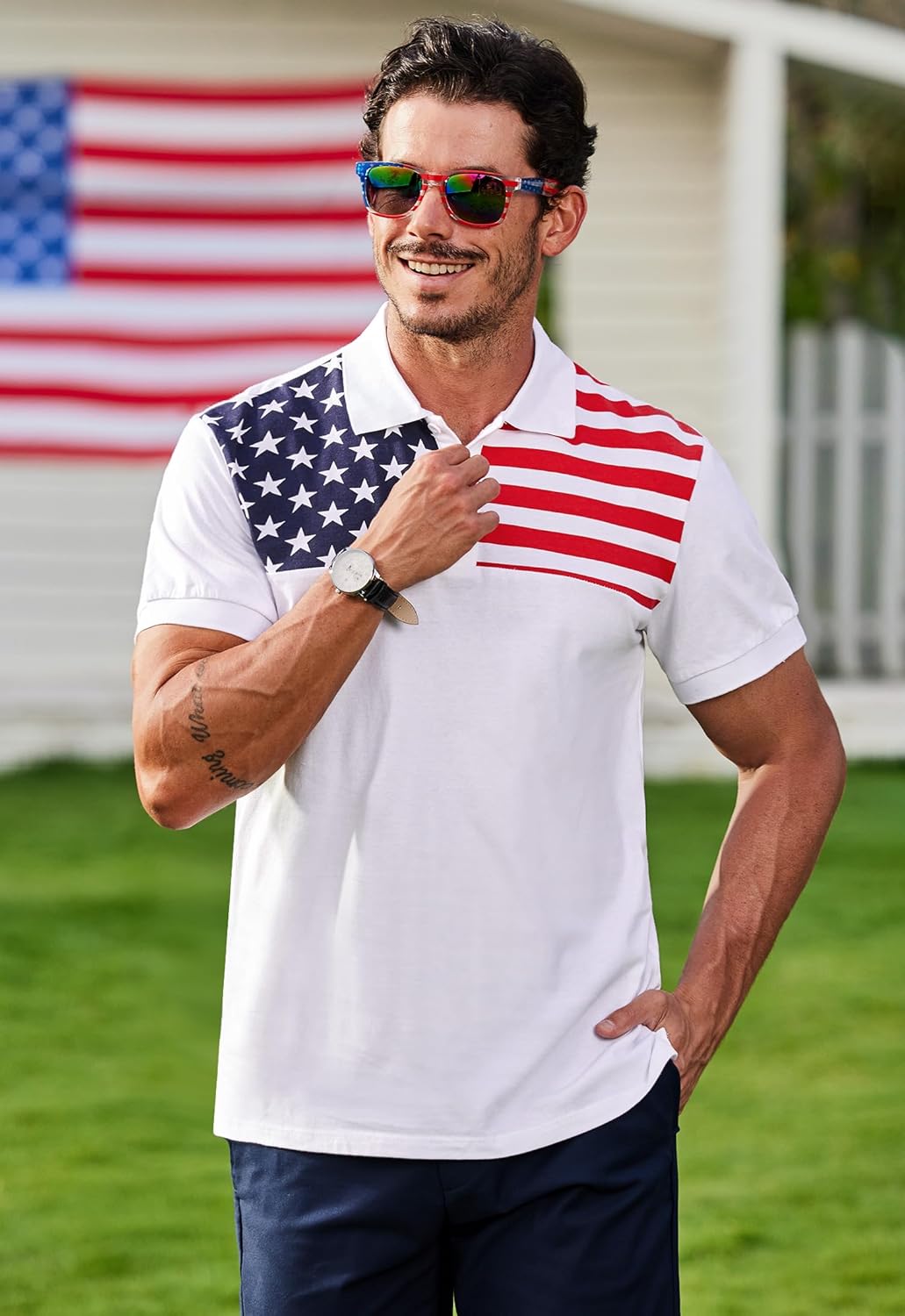 Arvilhill Men's 4th of July Polo Shirt American Flag Short Sleeve Golf Shirt - Image 5