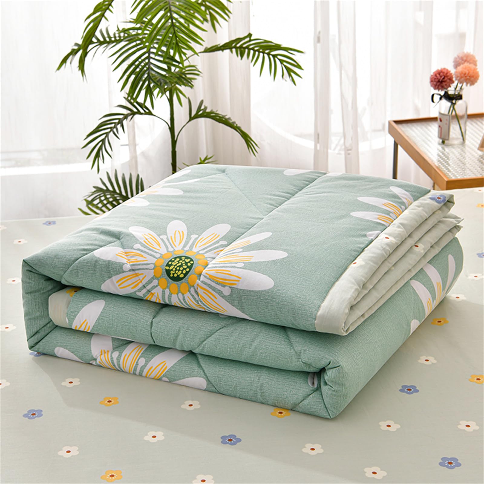 Odot Coverless Duvet 2.5 Tog for Single Double King Size, Summer Duvet No Cover Cosy and Lightweight Quilt Breathable Bedspreads Quilted Throw for Beds (Yellow daisy,150 * 200cm)