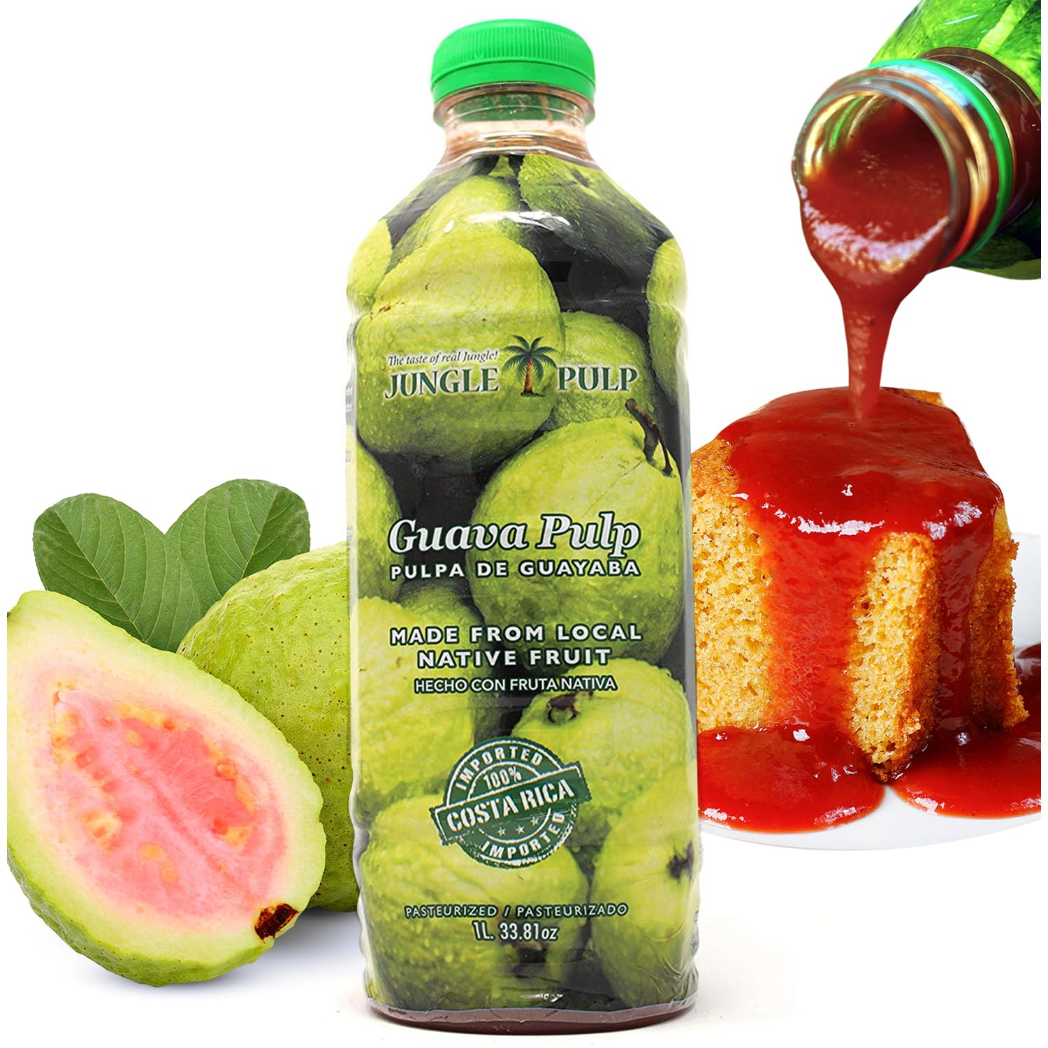Jungle Pulp GUAVA Puree Costa Rica Blend, Topping, Flavoring, Better than Syrup, for Desserts, Smoothies, Margaritas, Cocktails, Juice and Shakes. 33.81 oz/ 1 Liter.