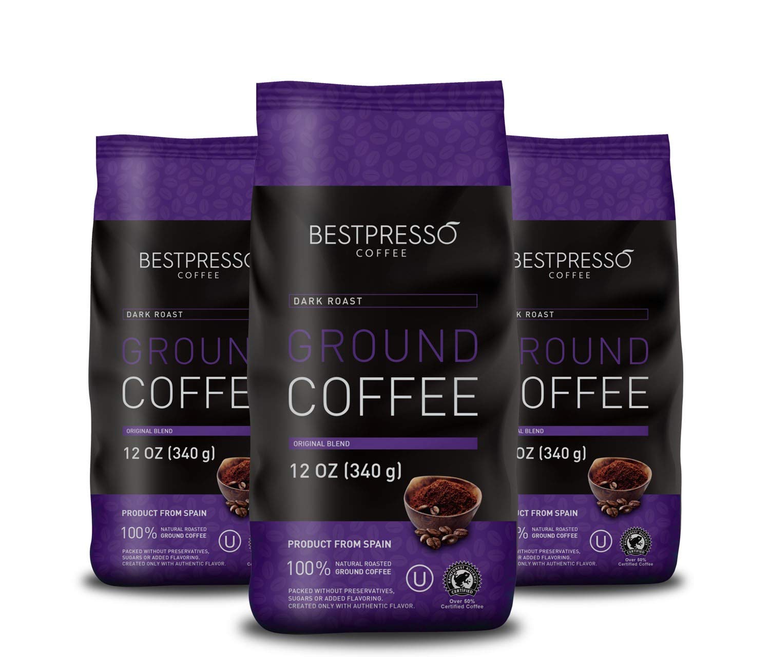 Bestpresso Ground Coffee (Dark Roast, 12 Ounce (Pack of 3))