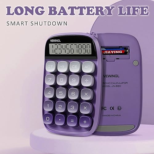 Miniatura 4 de Calculadora de interruptor mecánico, calculadora morada, bonita pantalla LCD grande de 10 dígitos y botones, calculadora con pantalla LCD grande,