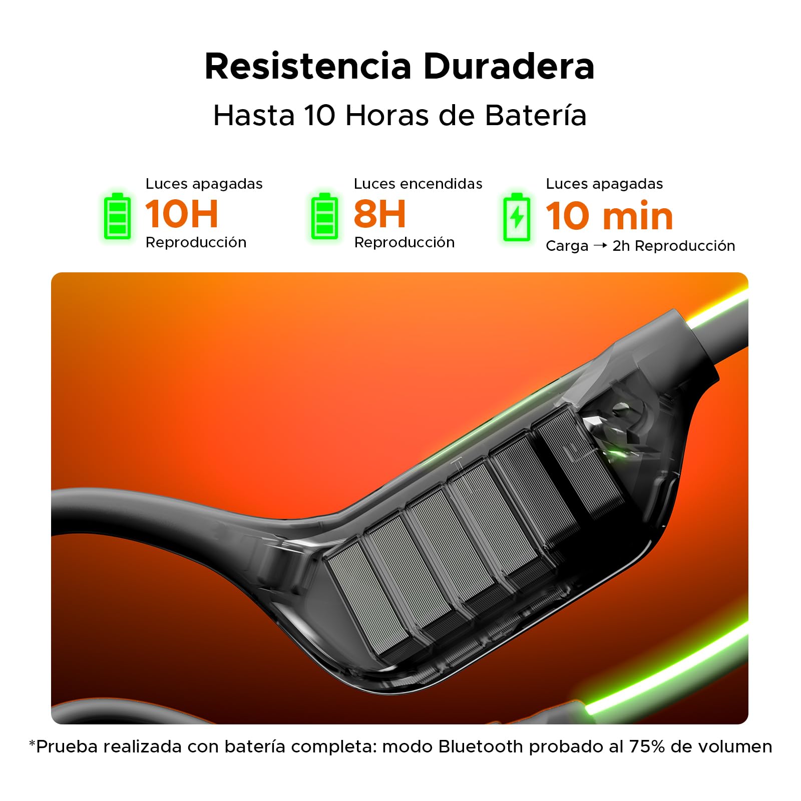 BoneBeatRunRay Auriculares Conduccion Auriculares Deportivos Inalámbricos Open-Ear con Luz LED Seguridad Auriculares Impermeables IP66 10h Autonomía Carga Rápida para Correr Gimnasio-Negro
