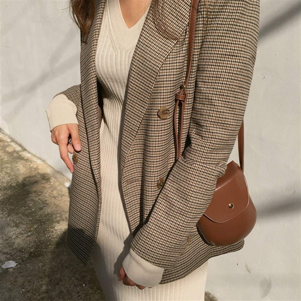 Doble Oficina de pecho señoras de la tela escocesa de la chaqueta de manga larga suelta capa del juego de la chaqueta de las mujeres Blazers Mujer