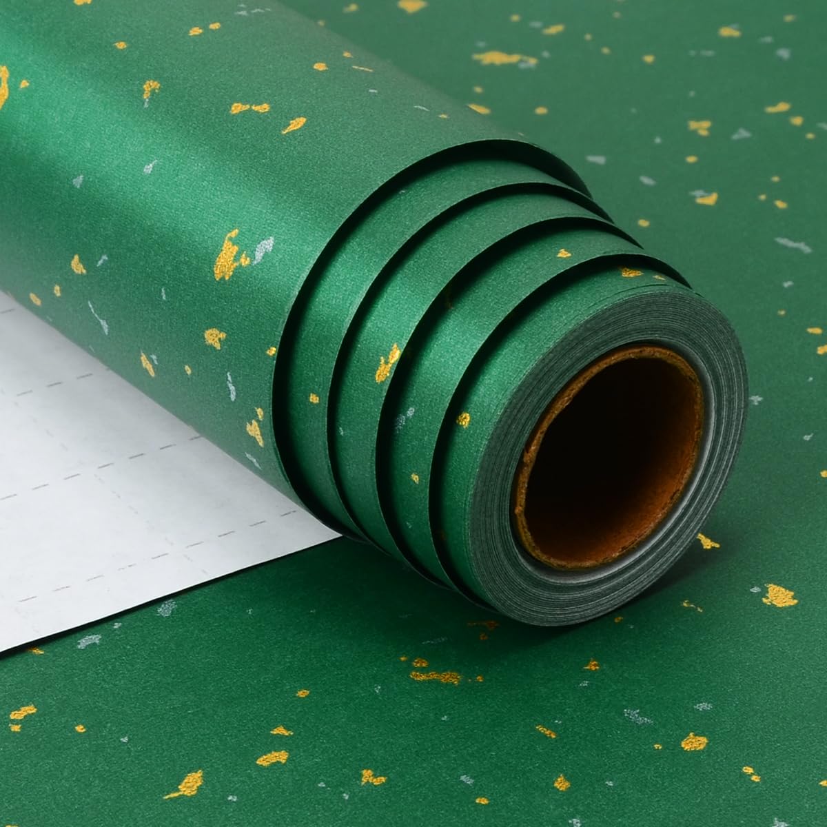 Green Gift Wrapping Paper, 43 cm x 10 m Green Gold Silver Wrapping Paper for Christmas Birthday Wedding Anniversary