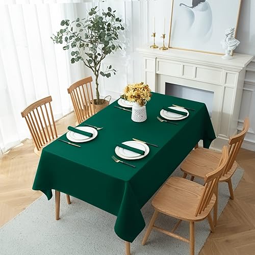 Miniatura 8 de Softalker Mantel rectangular de Navidad de jacquard, diseño de línea geométrica, color verde, grueso, impermeable y resistente a las manchas,