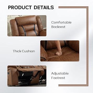 EBELLO Manual Recliner Chair, Faux Leather Single Reclining Sofa Chair with Overstuffed Armrest and Headrest, for Living Room, Bedroom Furniture, Meeting Room, Bright Brown