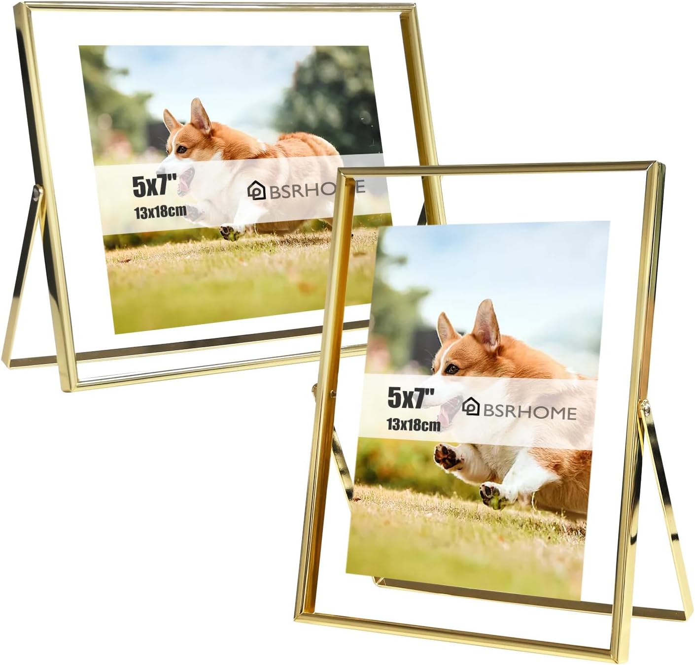 BSRHOME 5x7 Floating Picture Frames Gold Set of 2, 7x9