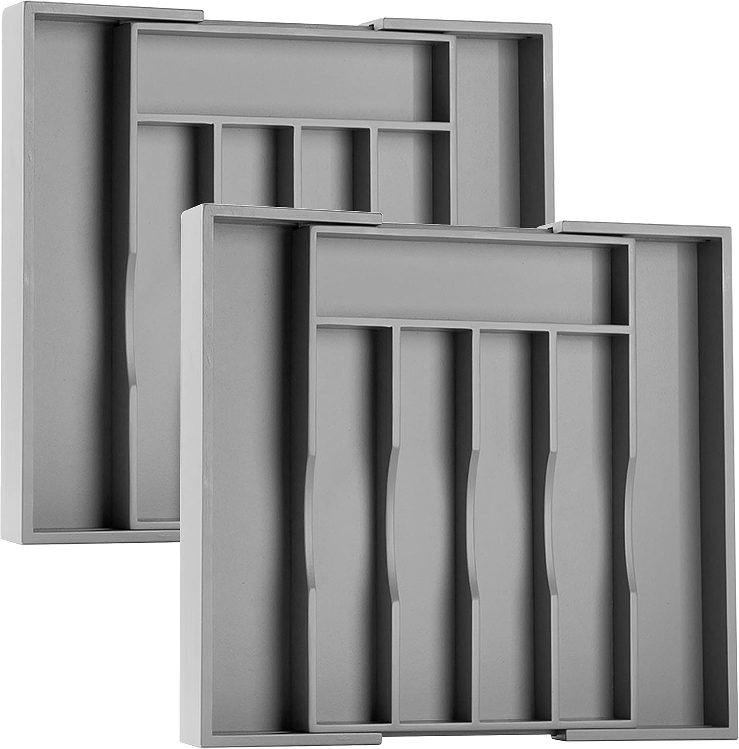 Bellsal Grey Silverware Organizer 2 PIECE Kitchen Drawer Organizer Expandable Bamboo Utensil Holder Cutlery Tray