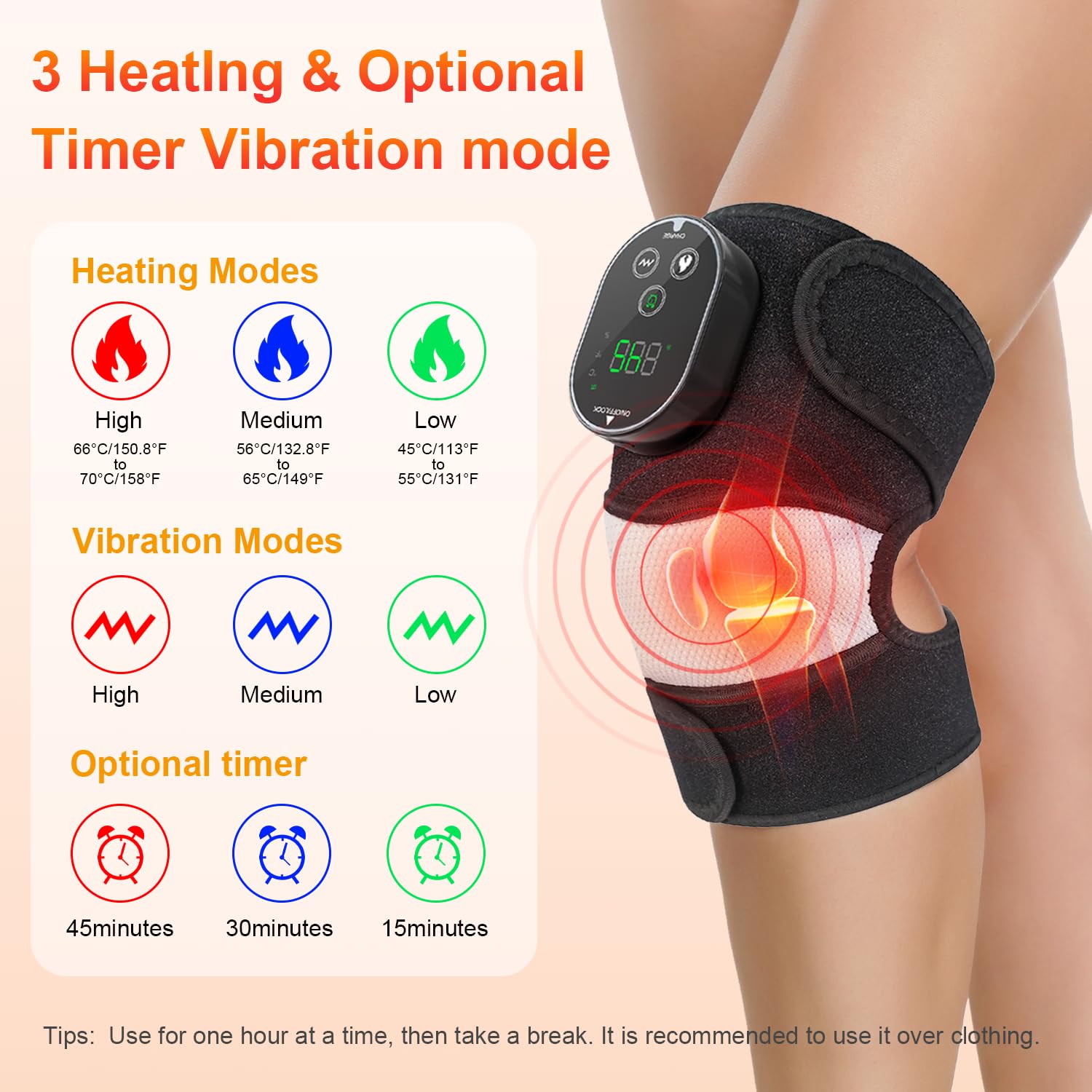 Masajeador eléctrico de rodilla, masajeador de rodilla inalámbrico 3 en 1 con calor para envoltura de rodilla, codo y hombro, con 3 modos de vibración y calefacción (paquete de 2)