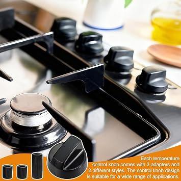 8 Pack Black Universal Cooker Knobs Replacement Set - Heat-Resistant Gas Hob Knobs for Electric Ovens, Stoves & Kitchen Appliances with 24 Accessories