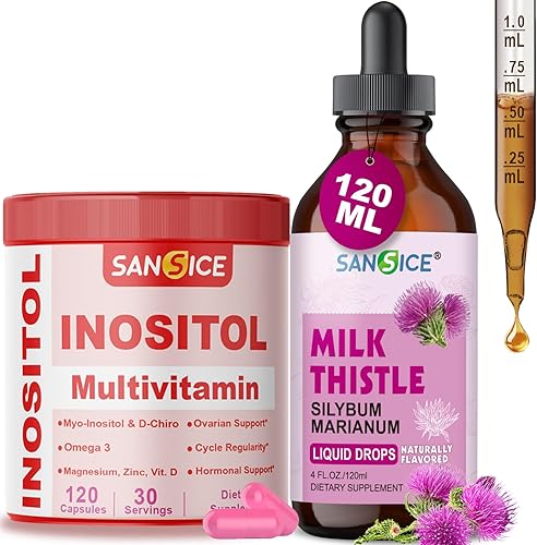 Cápsulas de mio-inositol y D-Chiro inositol con omega-3, magnesio, zinc y vitamina D3 + gotas líquidas orgánicas de desintoxicación hepática de