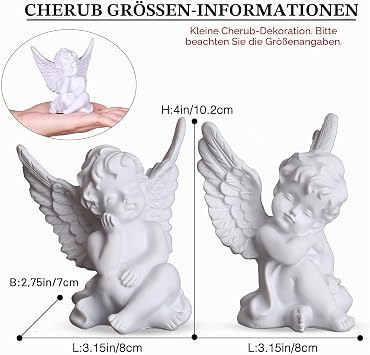 orenm 2 Pieces Angel Figurine Resin Sleeping Angel Figurine Sculpture for Indoor Outdoor Home Decoration Cute Adorable Angle Sculpture Memorial Statue 10cm (White)