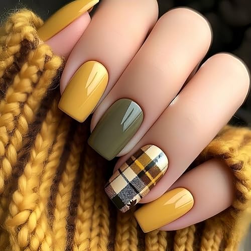 Fall Press on Nails Medium Square Fake Nails Press Ons