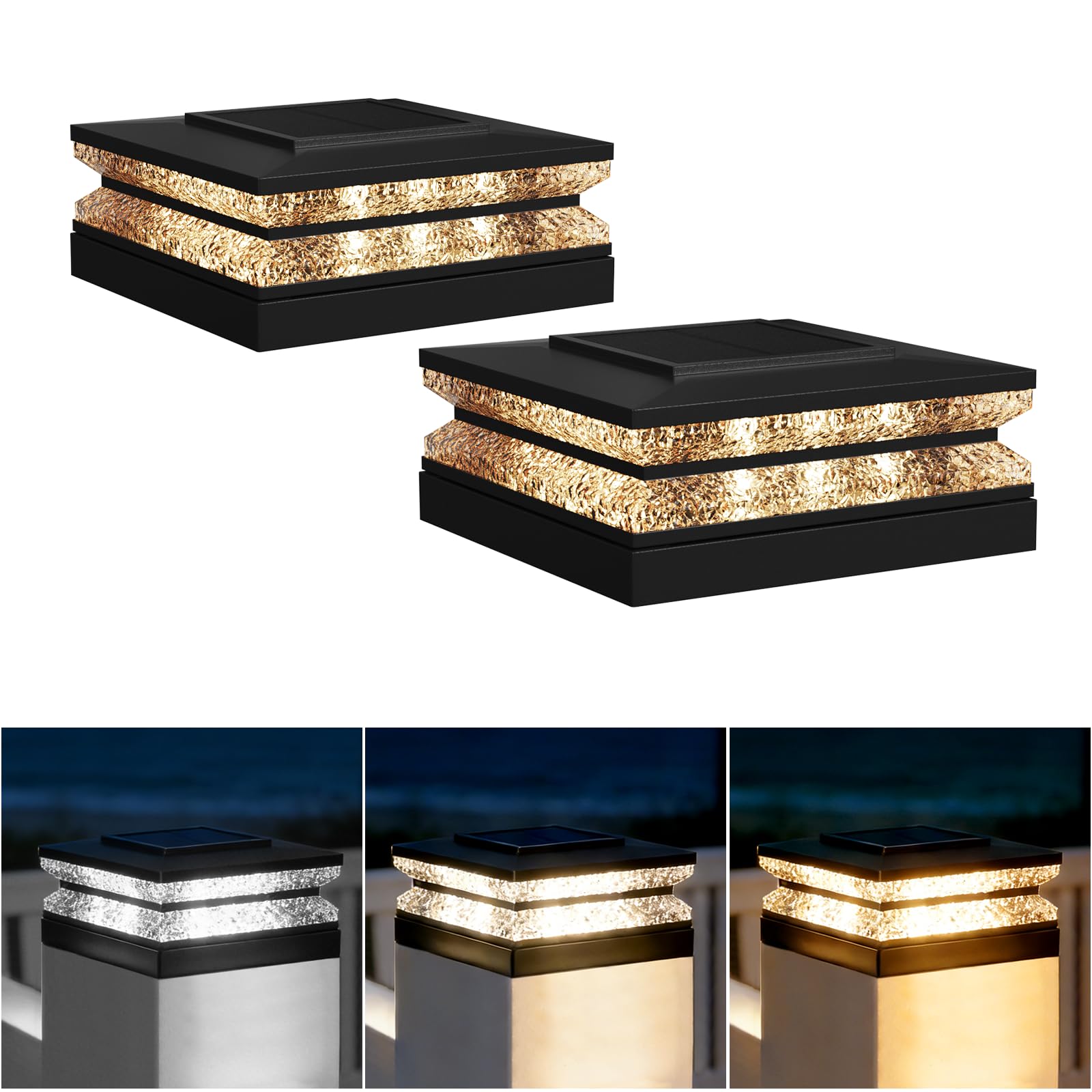 2 Stück Solar Pfostenkappe 9x9 10x10 11x11 12x12 13x13, Solar Pfostenleuchten für Außen mit 3 Lichtmodi, Wasserdicht Solarleuchte Garten Zaunpfosten Lampe für Holz/Vinyl Pfosten, Terrasse