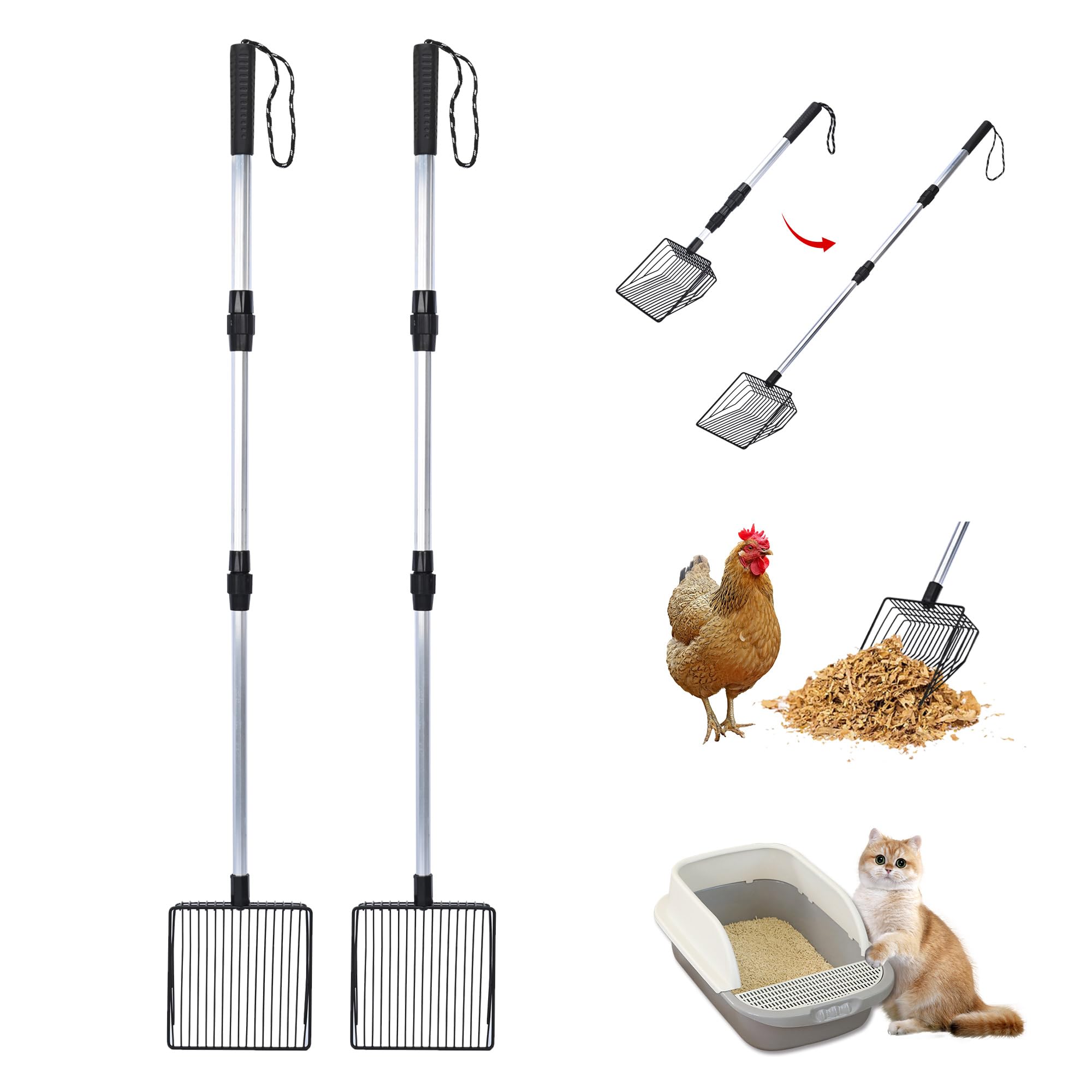 awliye 2Pack Chicken Poop Scoopers, 3 in 1 Adjustable Litter Scoop Chicken Coop Accessories