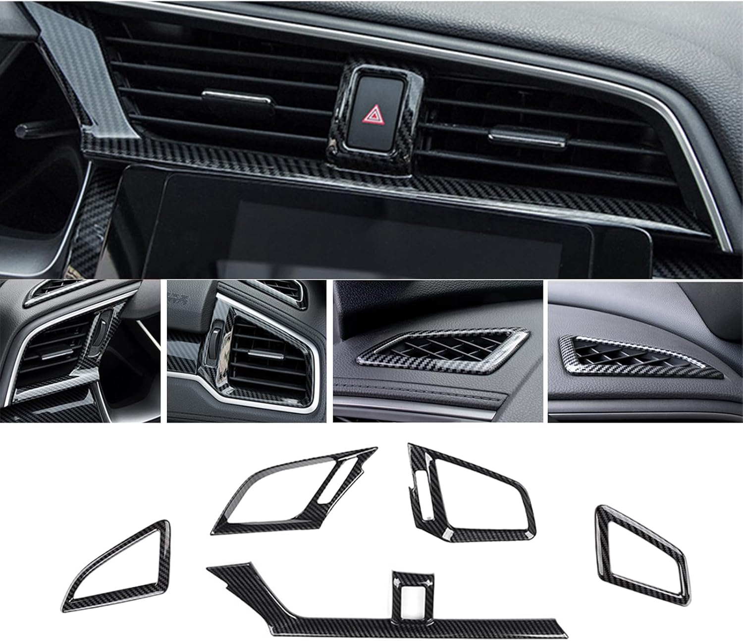 for Honda 10th Gen Civic 2016 2017 2018 2019 2020 ABS Carbon Fiber Car Interior Center Consoles Instrument Panel Stickers Dashboard Cover Trims Strips Air Vent Accessories