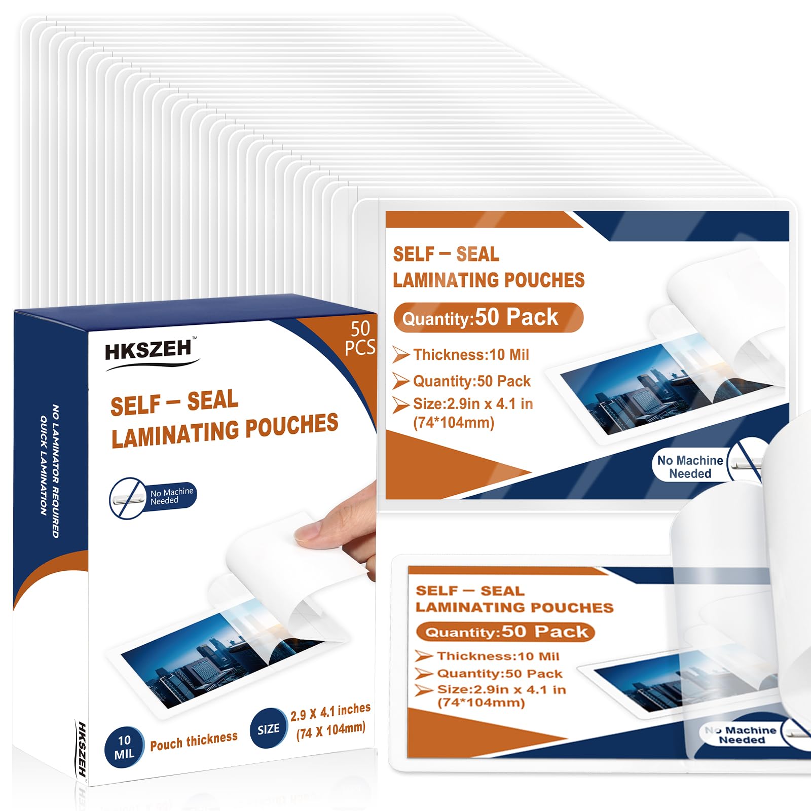 50 Pack 10 Mil 2.9"x4.1" Self Sealing Laminating Pouches for 2.5“ x 3.5” Card Plastic Laminating Sheets Business Card Size Clear Lamination Paper for Office School Home Supplies（No Laminator Need