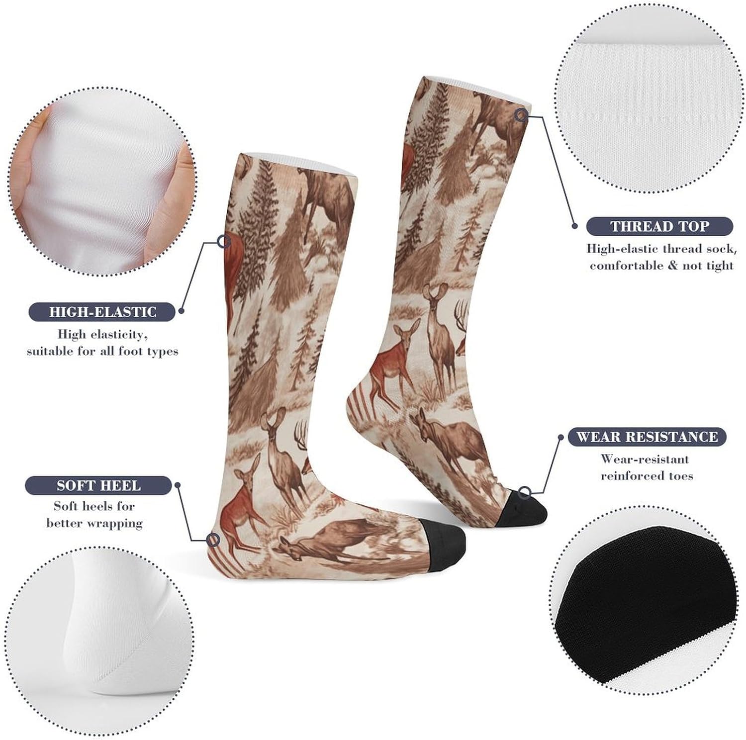 Animal Wilderness Bear Deer Crew Socks Calf Socks Athletic Crew Sock