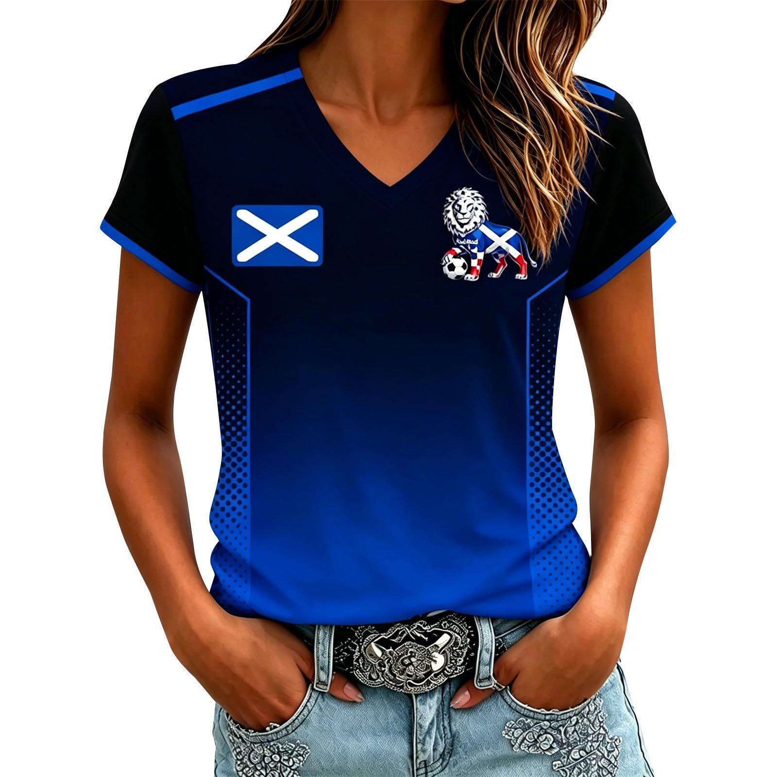 Scotland Retro Football Shirt - Scotland World Cup Merchandise Women’s Football T-Shirt Jersey Breathable Soccer Tshirt V-Neck Top Tee Shirts Gift for Footballs Fans Supporters