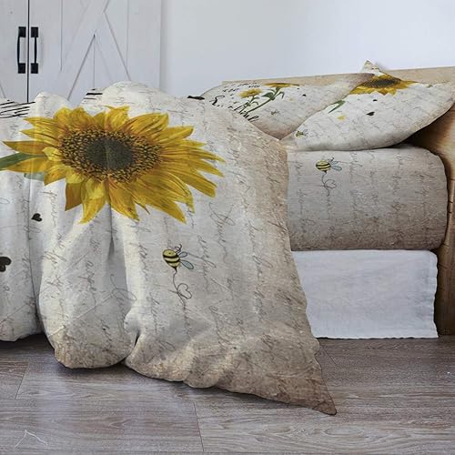 Miniatura 4 de Juego de fundas de edredón Queen con diseño de girasol, eres mi sol, juego de funda de edredón de 4 piezas, juego de ropa de cama suave de