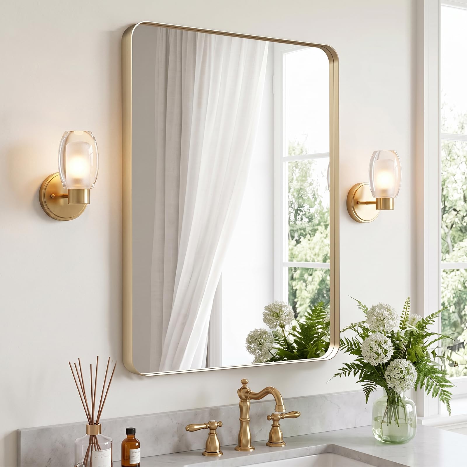 Kosmonia 30x22 Inch Bathroom Vanity Mirror Brushed Champagne Gold