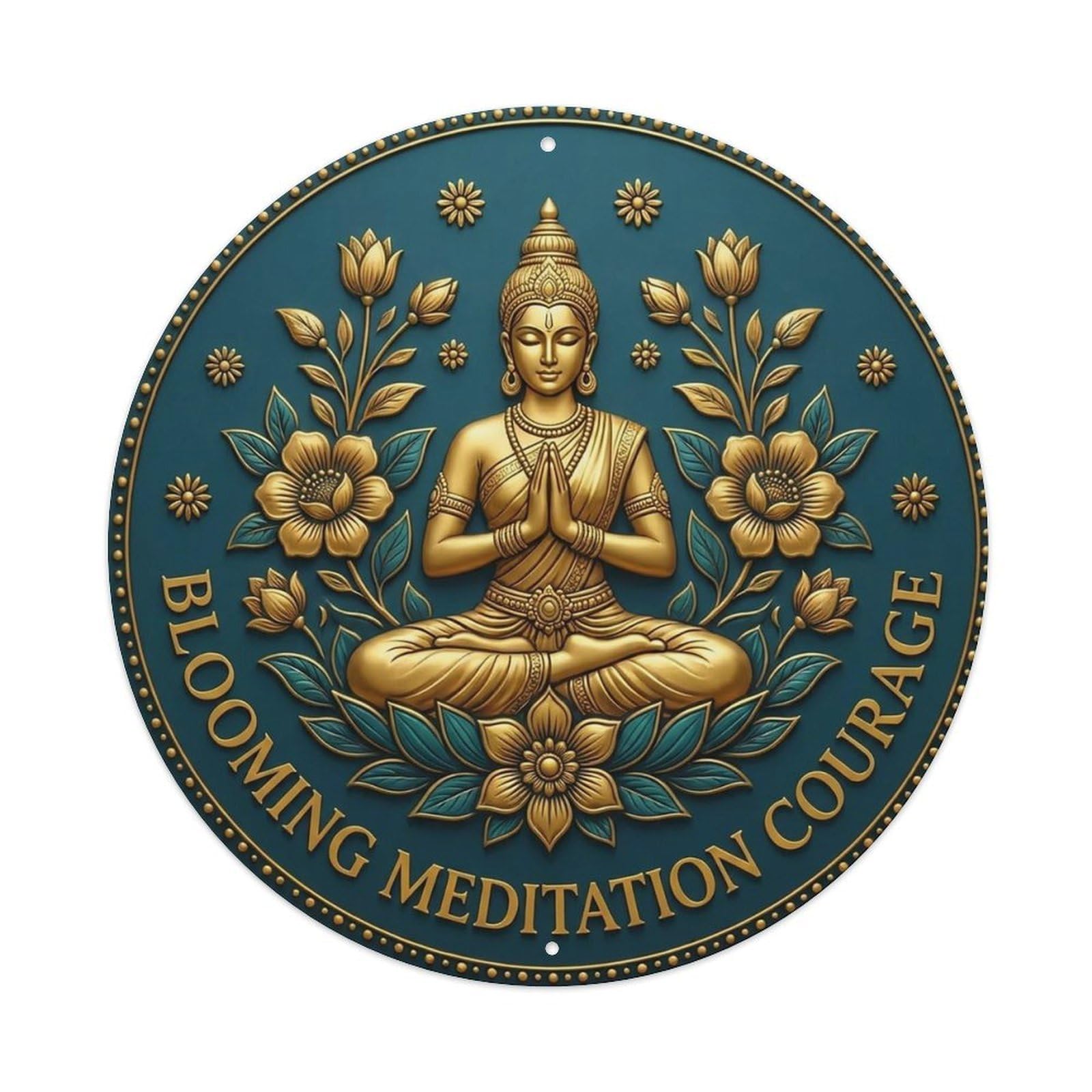 Vintage Blooming Meditation Courage Flower Zen Yoga Metal Tin Sign