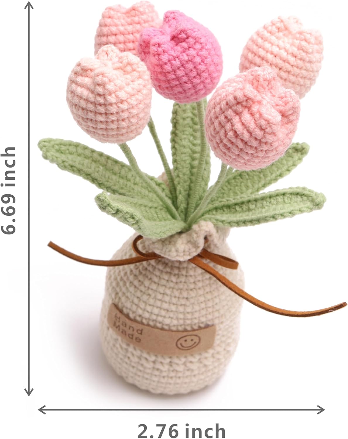 Crochet Woven Tulips with Wool,Simulation Plant Crochet Hand-Woven Flowers for Home Room Table Office Ornaments and Birthday Gifts for Family Friends Anniversary（5 Flowers-Pink ） - Image 2