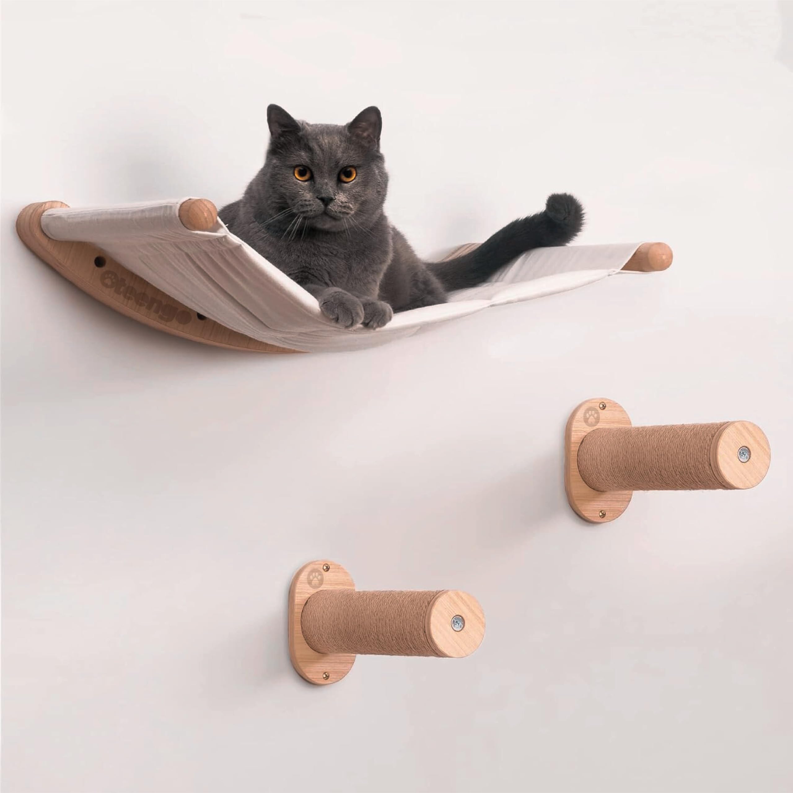 ( Similar ) Wall-Mounted Cat Shelves with Hammock & Steps - Cat Wall Furniture for Large Cats & Kittens - Climbing, Lounging, and Perching