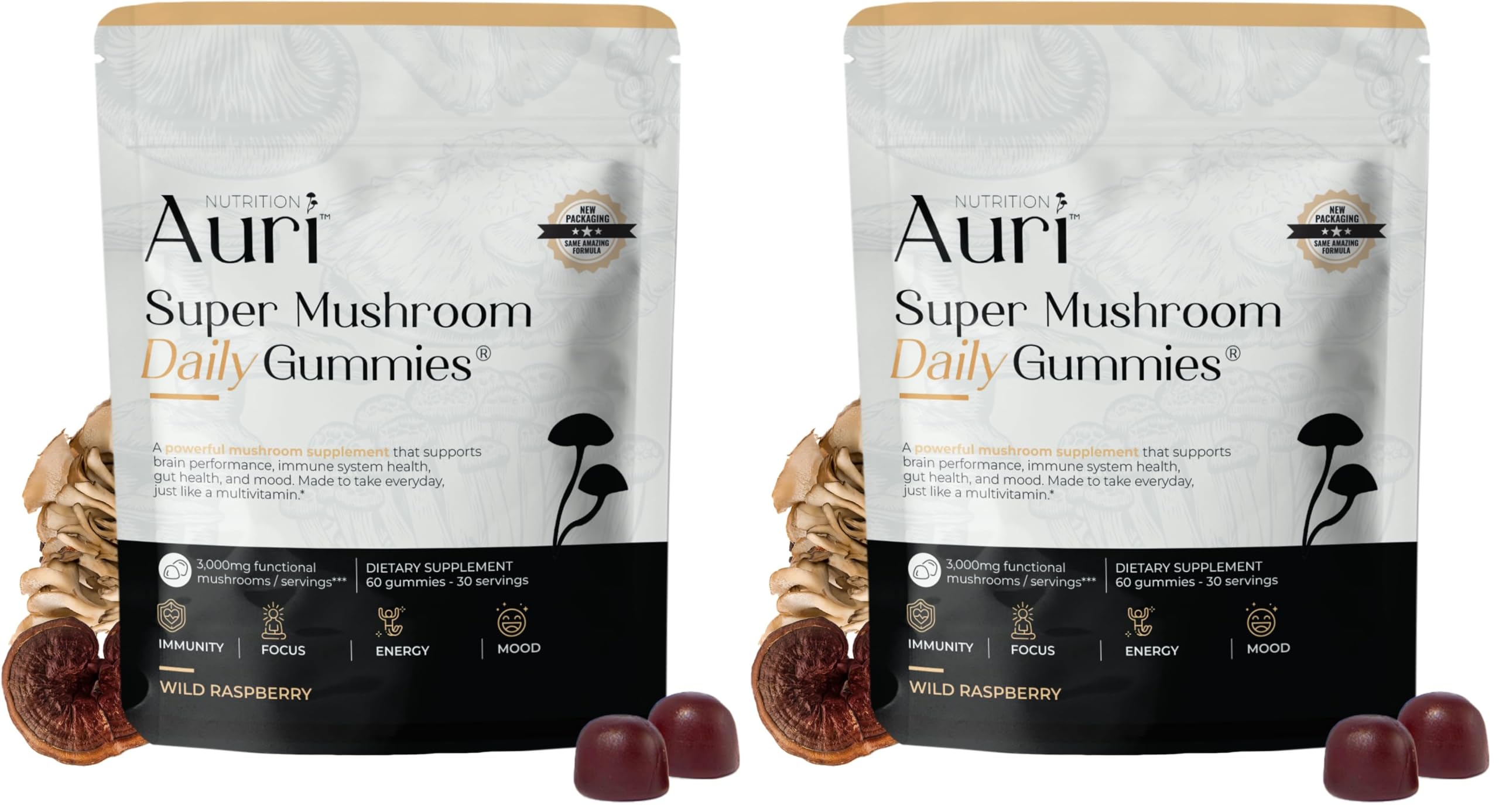 Auri Nutrition Super Mushroom Daily Gummies – All-in-One Functional Gummy with 12 Mushroom Blend Including Lion’s Mane, Reishi, Chaga & Cordyceps – 60 Gummies (Pack of 2) 60 Count (Pack of 2)