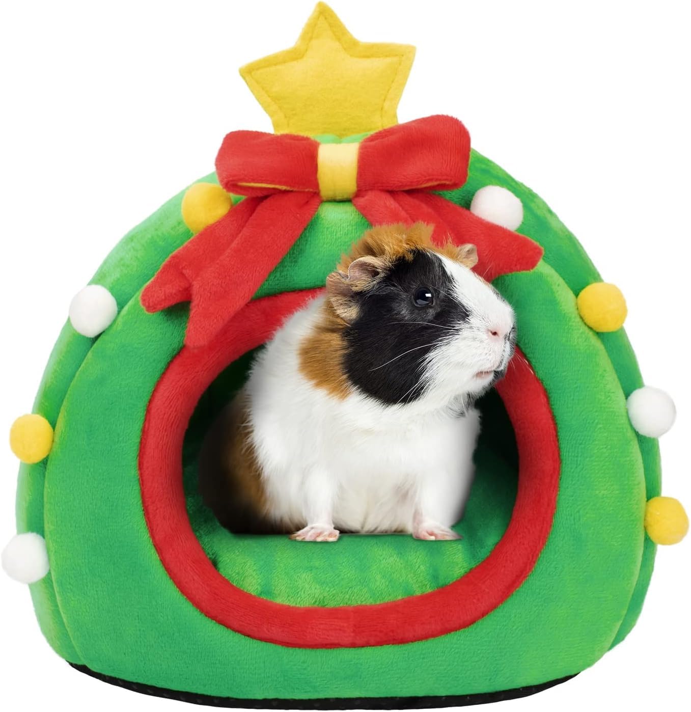 Christmas Tree Pet Cave Bed - 3-in-1 Cozy Small Animal Hideout for Bunny, Guinea Pig, Chinchilla, Ferret, Hedgehog, Kitten, Measures 25cm x 25cm x 23cm