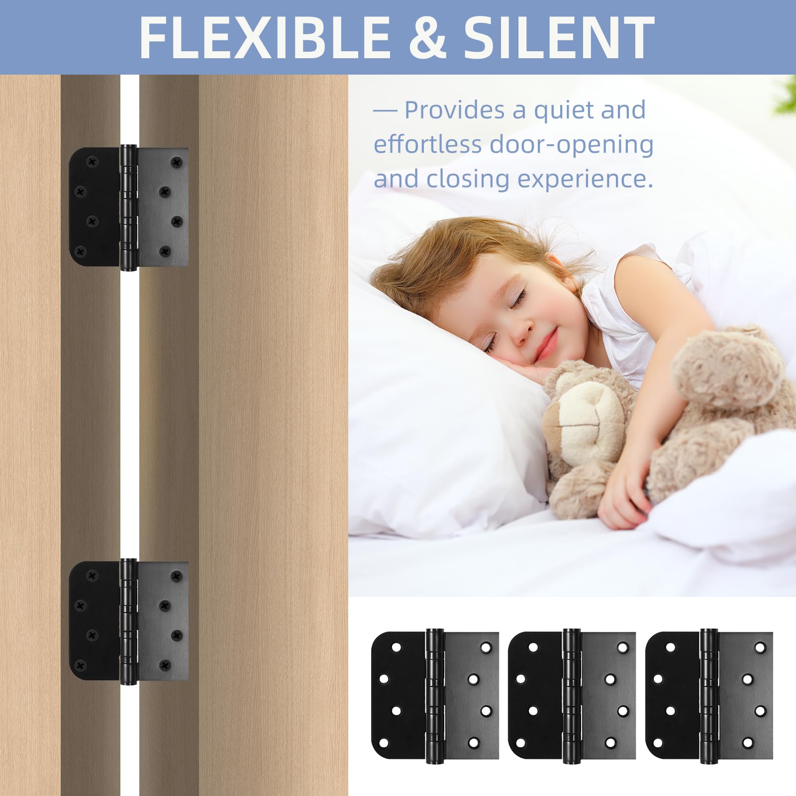 Paquete de 6 bisagras de puerta color negro mate, bisagras de puerta de 4 x 4 pulgadas, bisagras de acero inoxidable resistentes con tornillos para puertas exteriores e interiores, cuadradas y