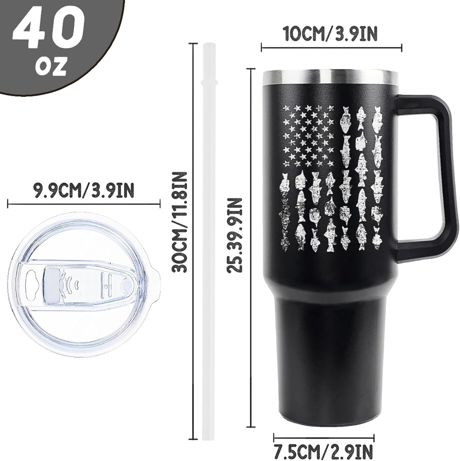 Fishing Tumbler with Handle and Straw Fish Cup Coffee Travel Mug Fishing Gifts for Dad Papa Husband Fisherman Fathers Day-40 oz Id Rather Be Fishings - Image 6