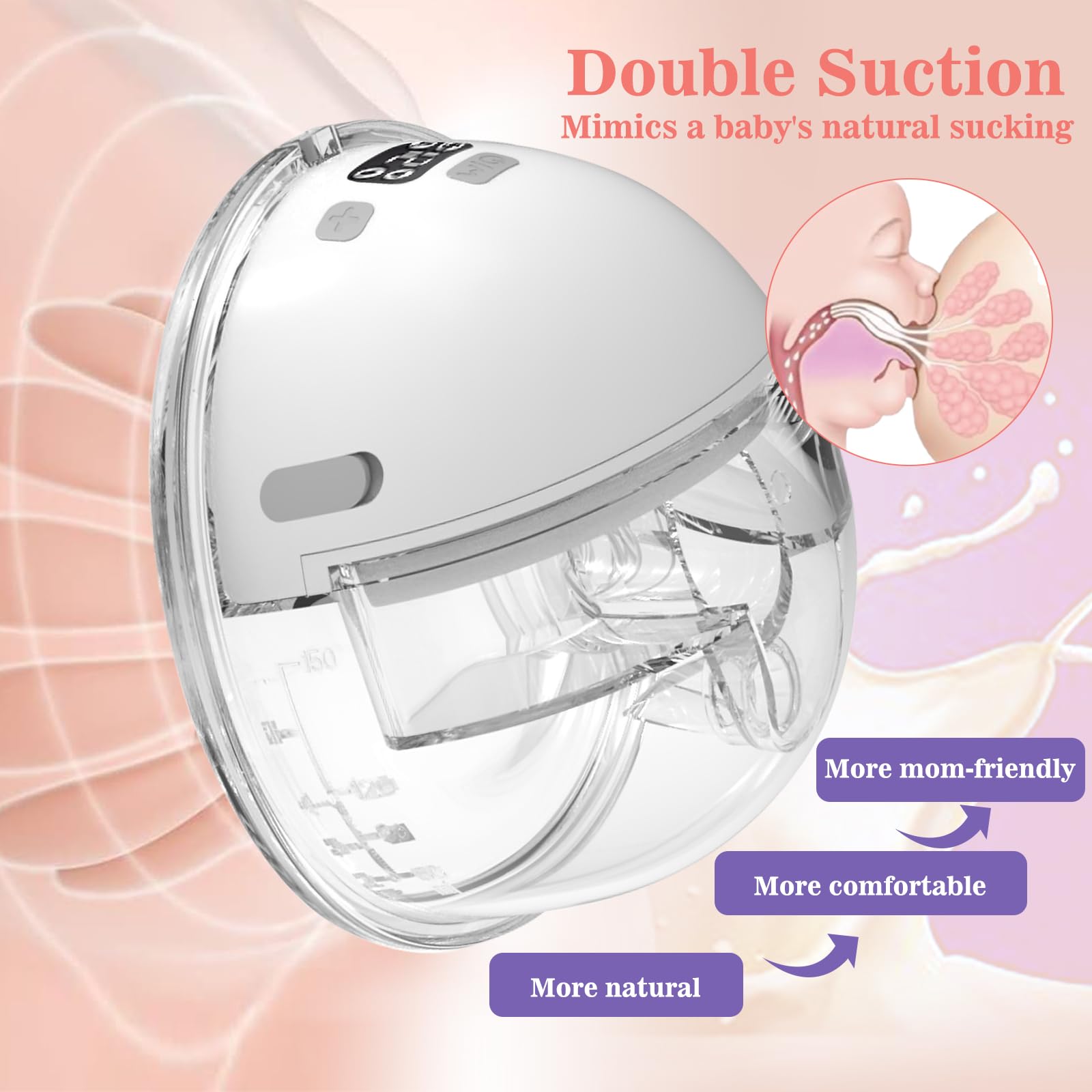Milchpumpe Elektrisch Freihändig (2er Set), Tragbare Brustpumpe Elektrisch Handsfree mit LED-Display, 4 Modi & 12 Stufen, Electric Breast Pump Kabellos, 17/19/21mm, BPA-Frei