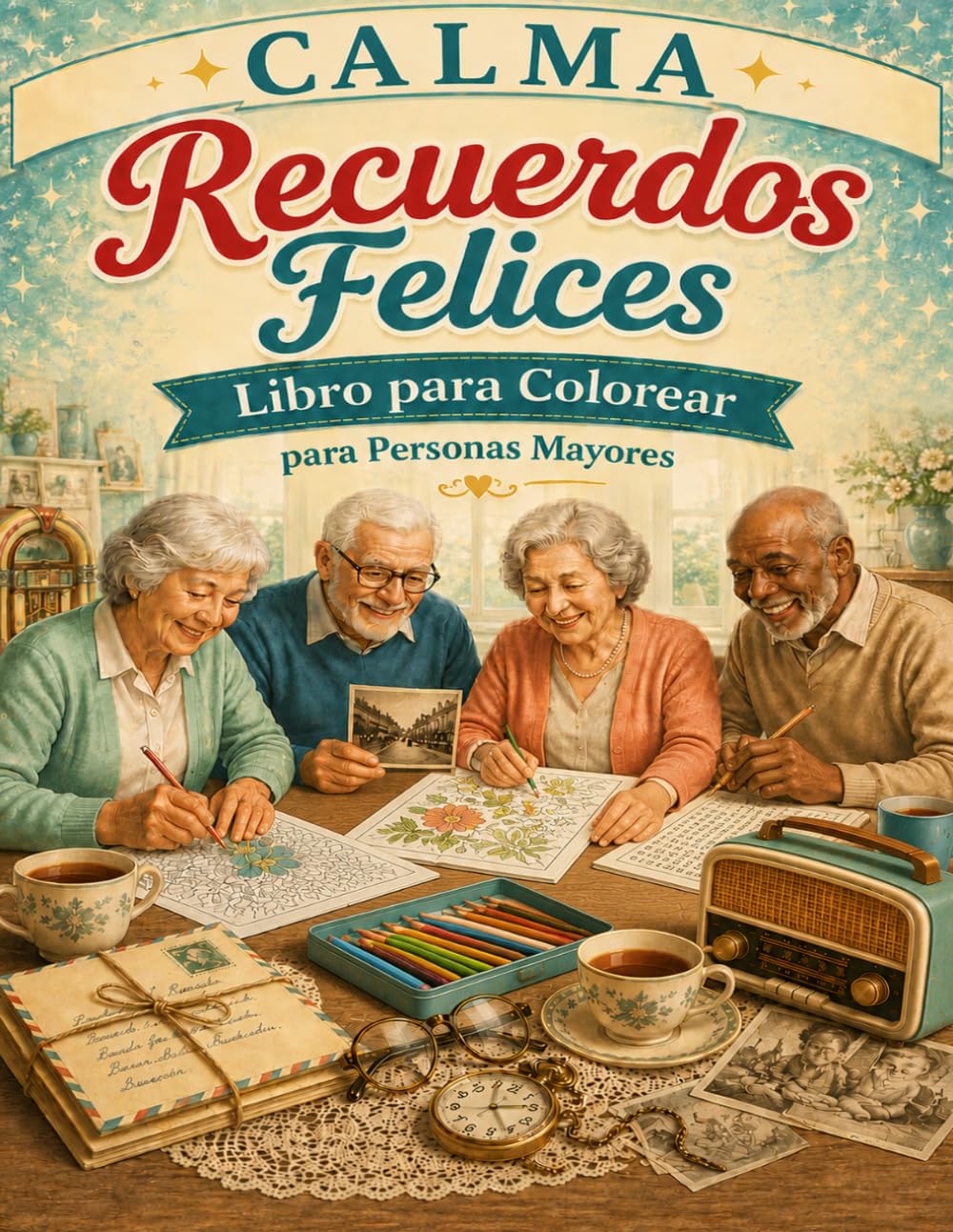 Libro para Colorear para Personas Mayores: CALMA Recuerdos Felices Diseños Grandes y Fáciles para Relajarse